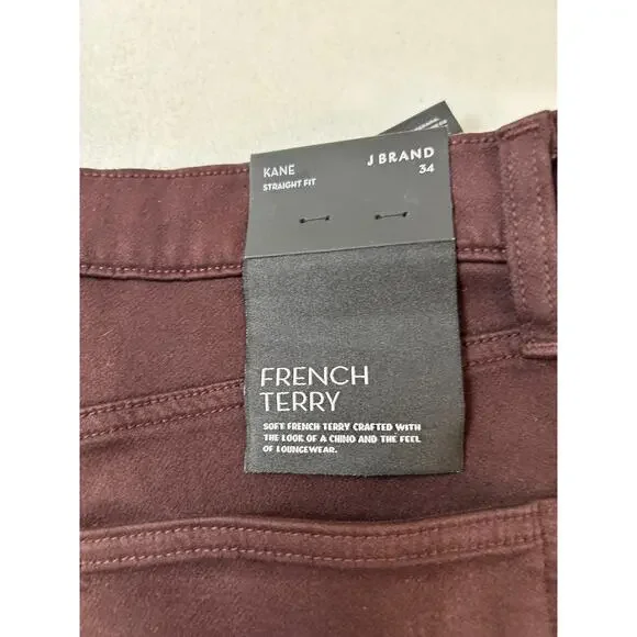 J Brand Kane Straight Fit Jean French Terry Burgundy Size 34 NWTs - Picture 7 of 13